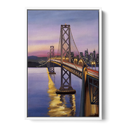 Oakland Bay Bridge View Front - White Canvas Wall Art
