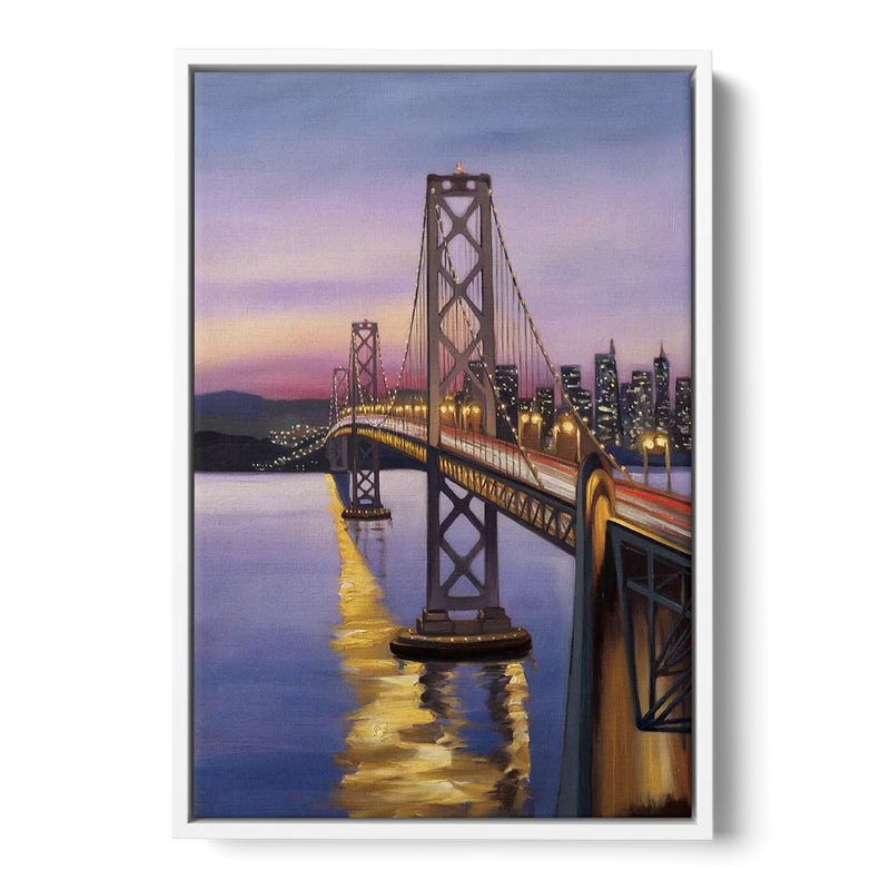 Oakland Bay Bridge View Front - White Canvas Wall Art