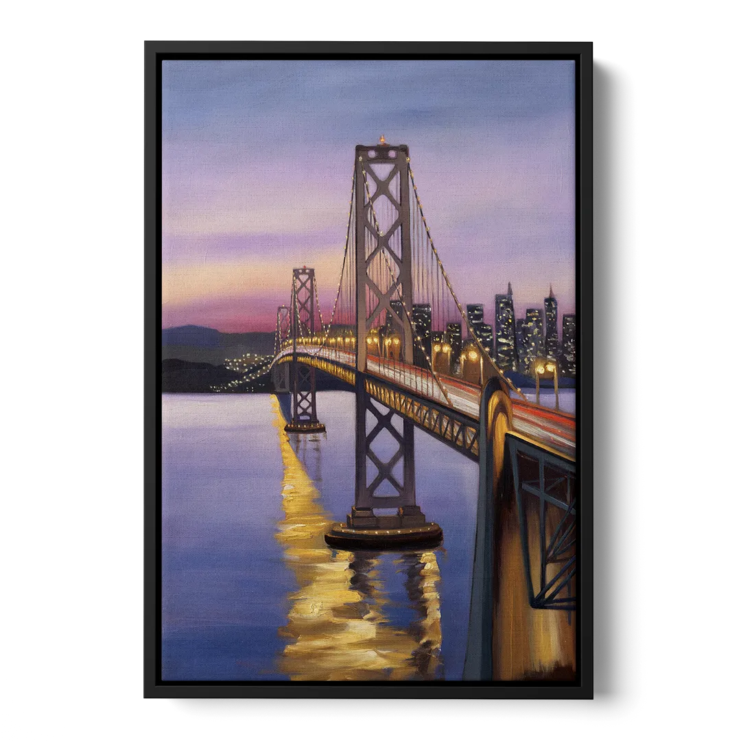 Oakland Bay Bridge View Front - Black Canvas Wall Art