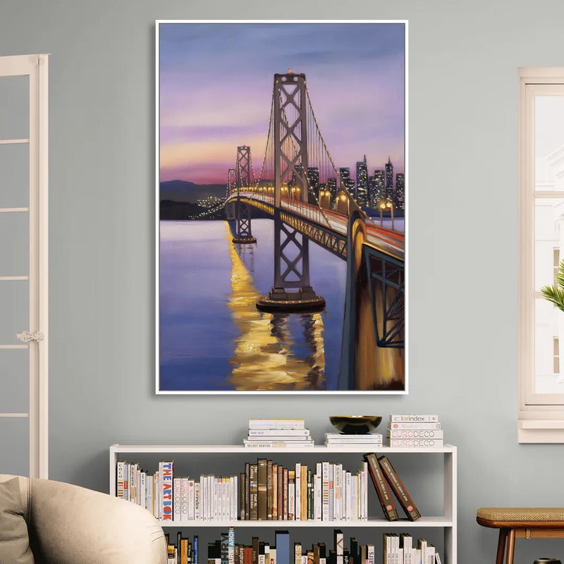 Oakland Bay Bridge View Living Room - White Canvas Wall Art