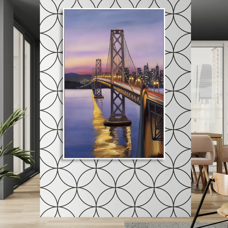 Oakland Bay Bridge View Sitting Room - White Canvas Wall Art