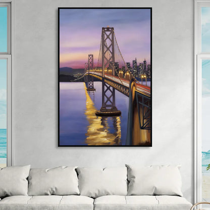 Oakland Bay Bridge View Sitting Room - Black Canvas Wall Art