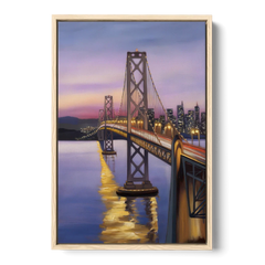 Oakland Bay Bridge View - Oak Framed Canvas Wall Art - Front