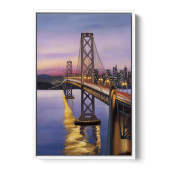 Oakland Bay Bridge View - White Framed Canvas Wall Art - Front