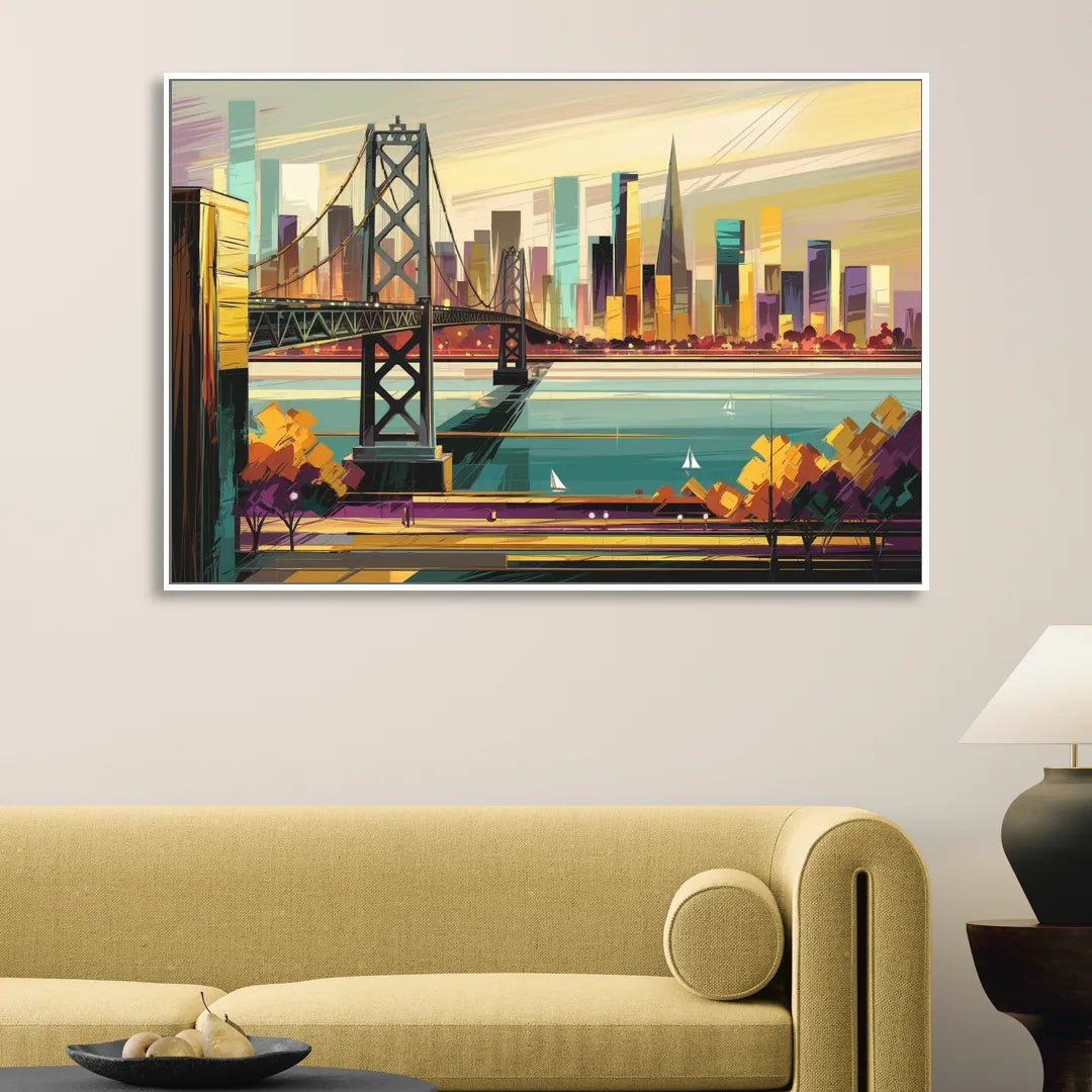 Oakland Downtown Vibes Sitting Room - White Canvas Wall Art