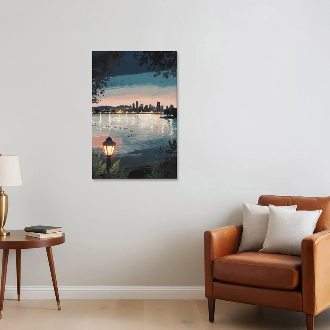 Oakland Lake Merritt Reflection - Canvas Wall Art - Sofa - 24x36