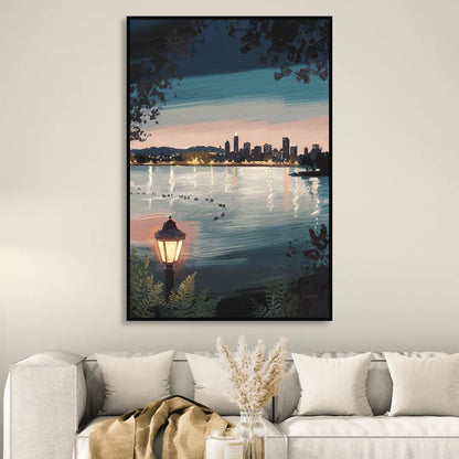 Oakland Lake Merritt Reflection Sitting Room - Black Canvas Wall Art