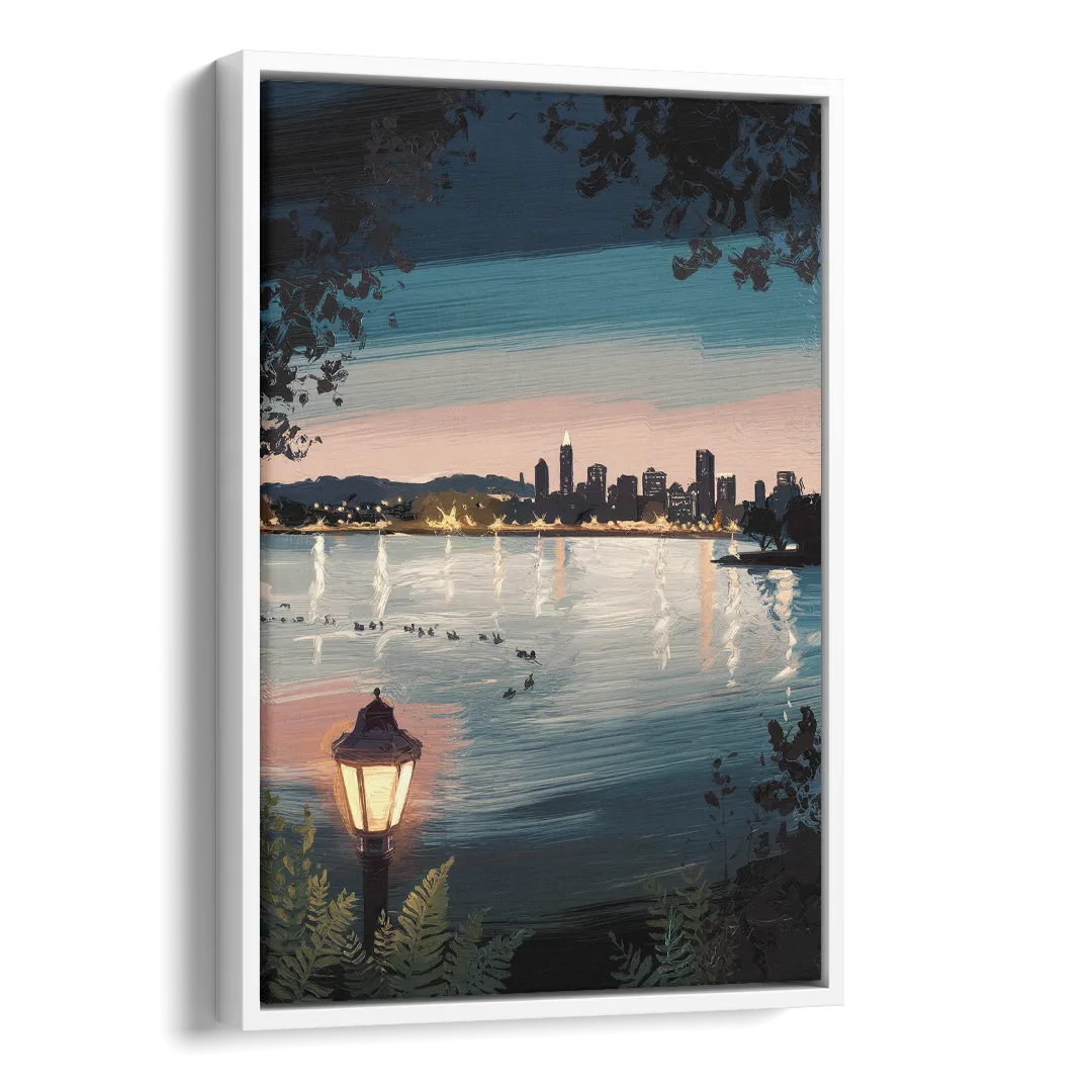 Oakland Lake Merritt Reflection Side - White Canvas Wall Art