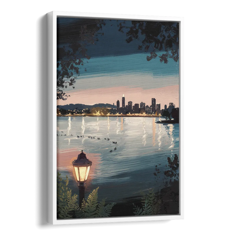 Oakland Lake Merritt Reflection Side - White Canvas Wall Art