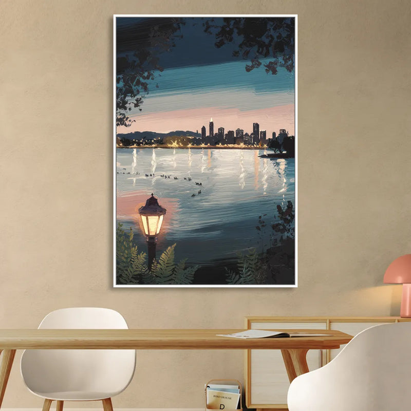 Oakland Lake Merritt Reflection Living Room - White Canvas Wall Art
