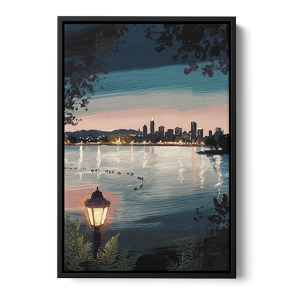 Oakland Lake Merritt Reflection Front - Black Canvas Wall Art