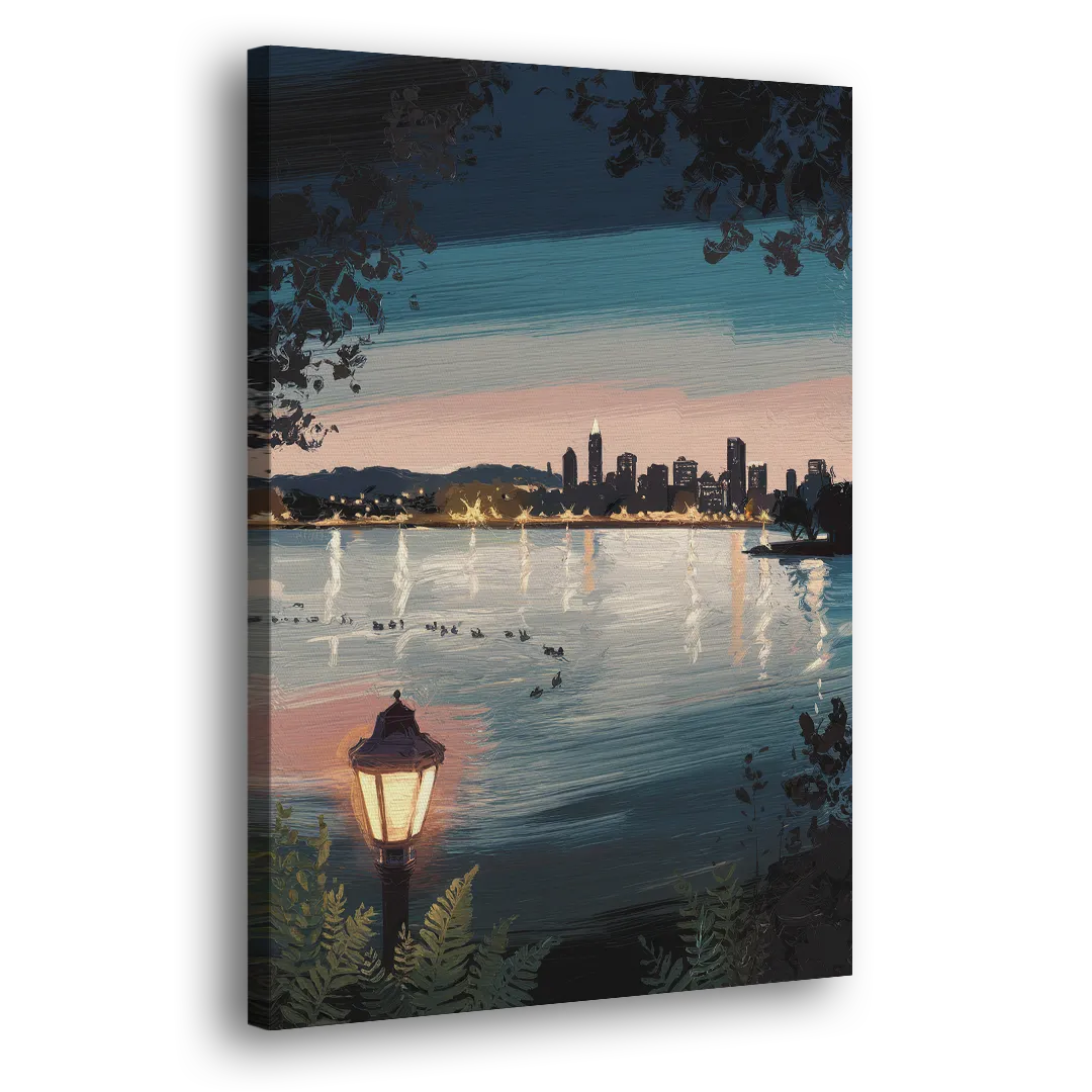 Oakland Lake Merritt Reflection Side - Canvas Wall Art