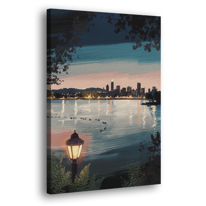 Oakland Lake Merritt Reflection Side - Canvas Wall Art