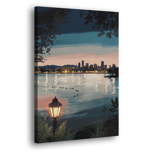Oakland Lake Merritt Reflection Side - Canvas Wall Art