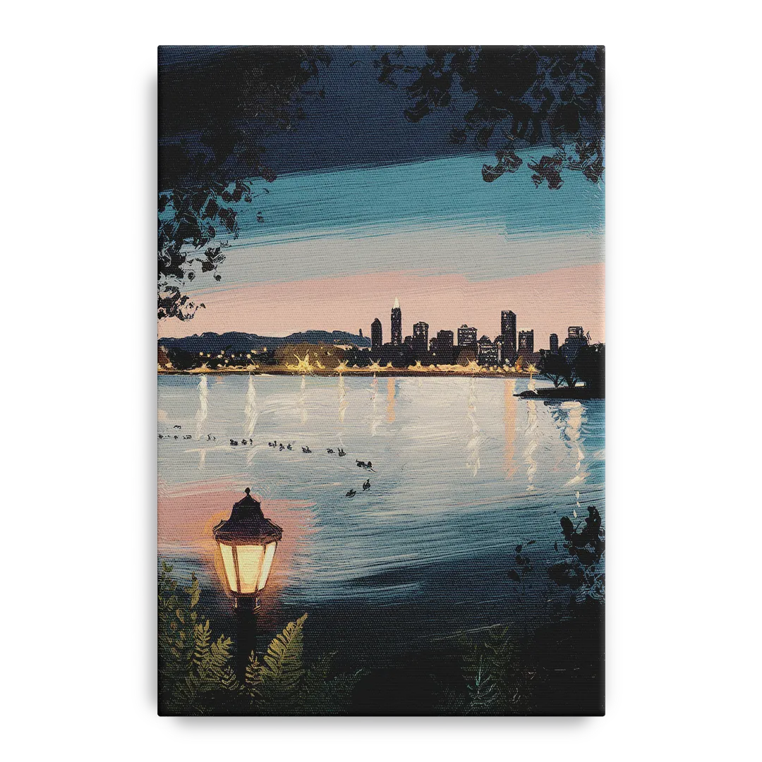 Oakland Lake Merritt Reflection Front - Canvas Wall Art