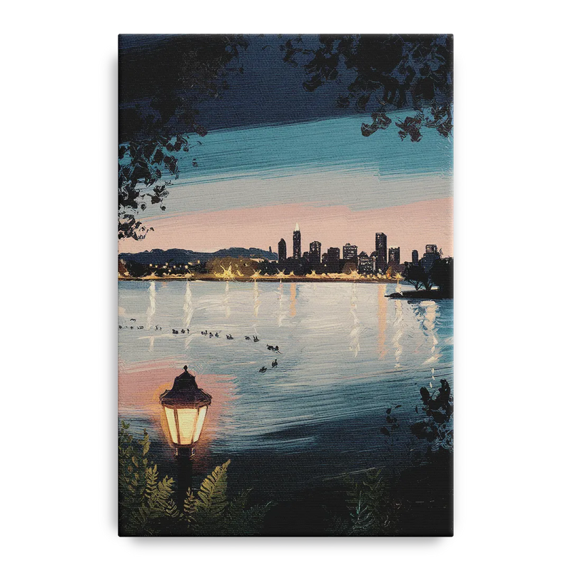 Oakland Lake Merritt Reflection Front - Canvas Wall Art