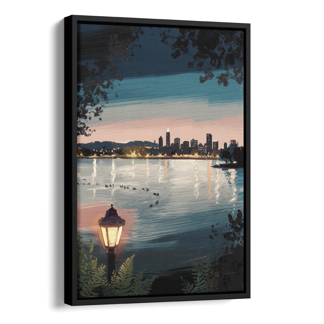 Oakland Lake Merritt Reflection Side - Black Canvas Wall Art