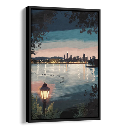 Oakland Lake Merritt Reflection Side - Black Canvas Wall Art