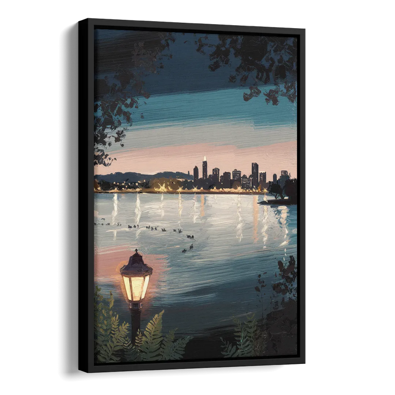 Oakland Lake Merritt Reflection Side - Black Canvas Wall Art