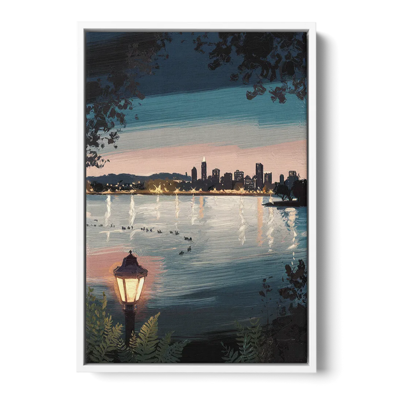 Oakland Lake Merritt Reflection Front - White Canvas Wall Art