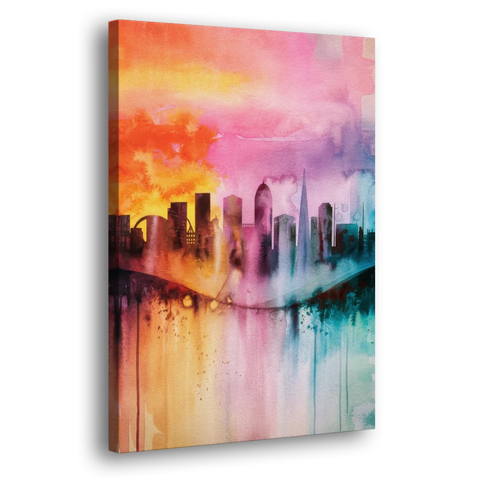 Oakland Skyline Sunset - Canvas Wall Art - Side