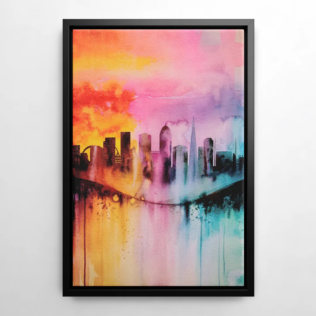 Oakland Skyline Sunset - Black Frame Canvas