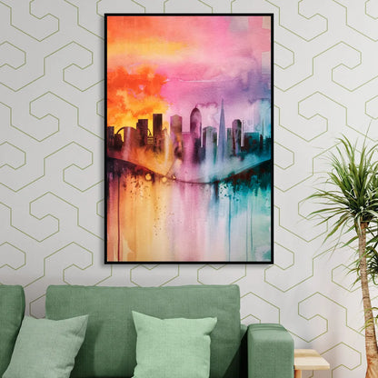 Oakland Skyline Sunset Sitting Room - Black Canvas Wall Art
