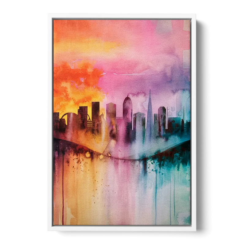 Oakland Skyline Sunset Front - White Canvas Wall Art