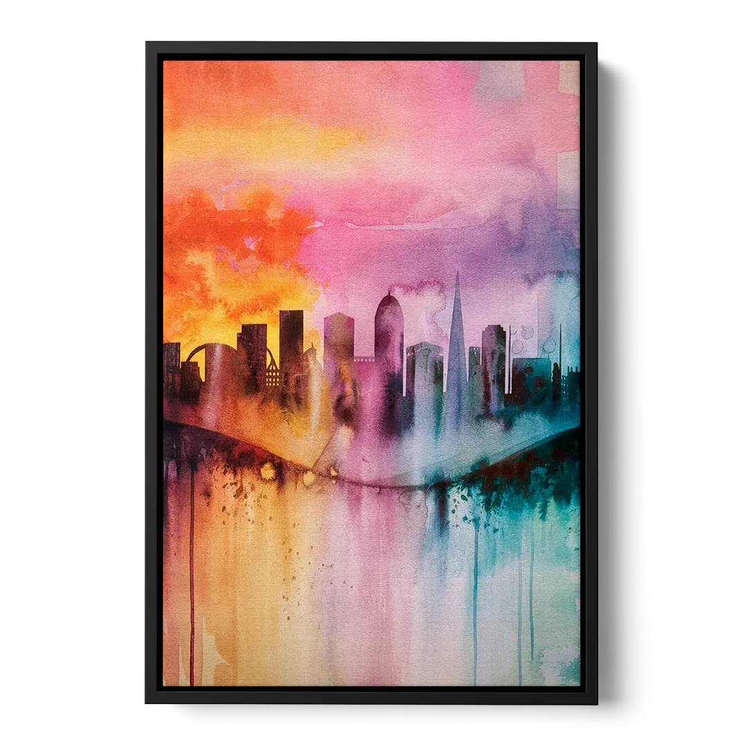Oakland Skyline Sunset Front - Black Canvas Wall Art