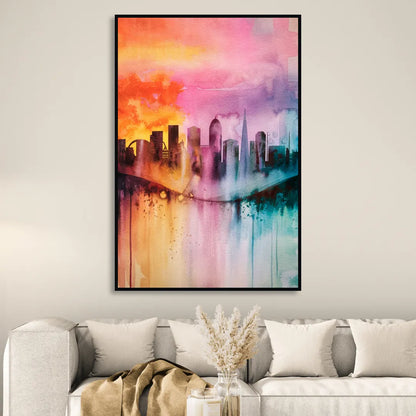 Oakland Skyline Sunset Living Room - Black Canvas Wall Art