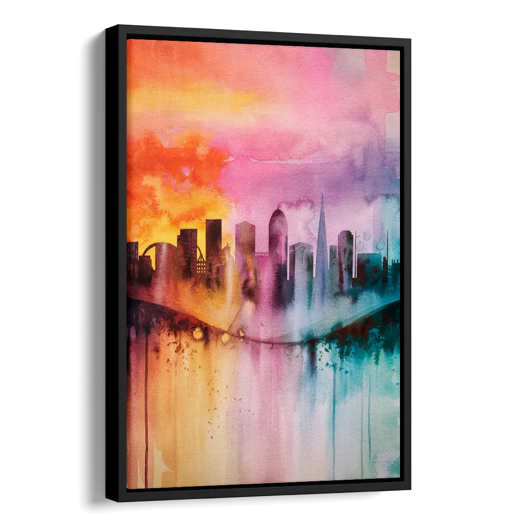 Oakland Skyline Sunset Side - Black Canvas Wall Art