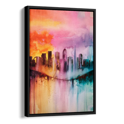 Oakland Skyline Sunset Side - Black Canvas Wall Art