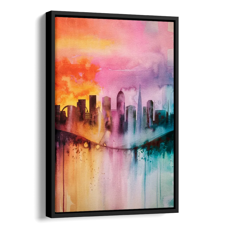 Oakland Skyline Sunset Side - Black Canvas Wall Art