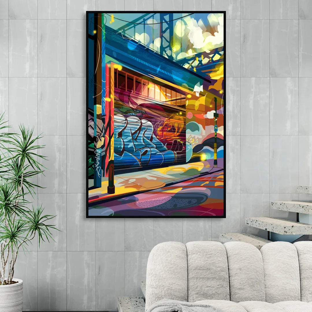 Oakland Street Art Scene Sitting Room - Black Canvas Wall Art