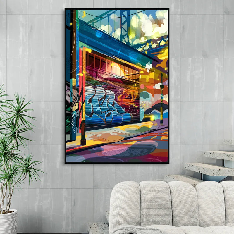 Oakland Street Art Scene Sitting Room - Black Canvas Wall Art