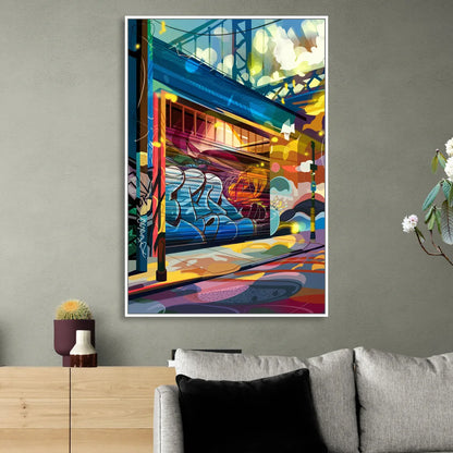 Oakland Street Art Scene Living Room - White Canvas Wall Art