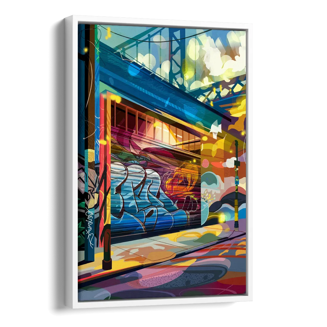 Oakland Street Art Scene Side - White Canvas Wall Art