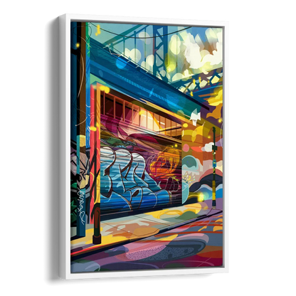 Oakland Street Art Scene Side - White Canvas Wall Art