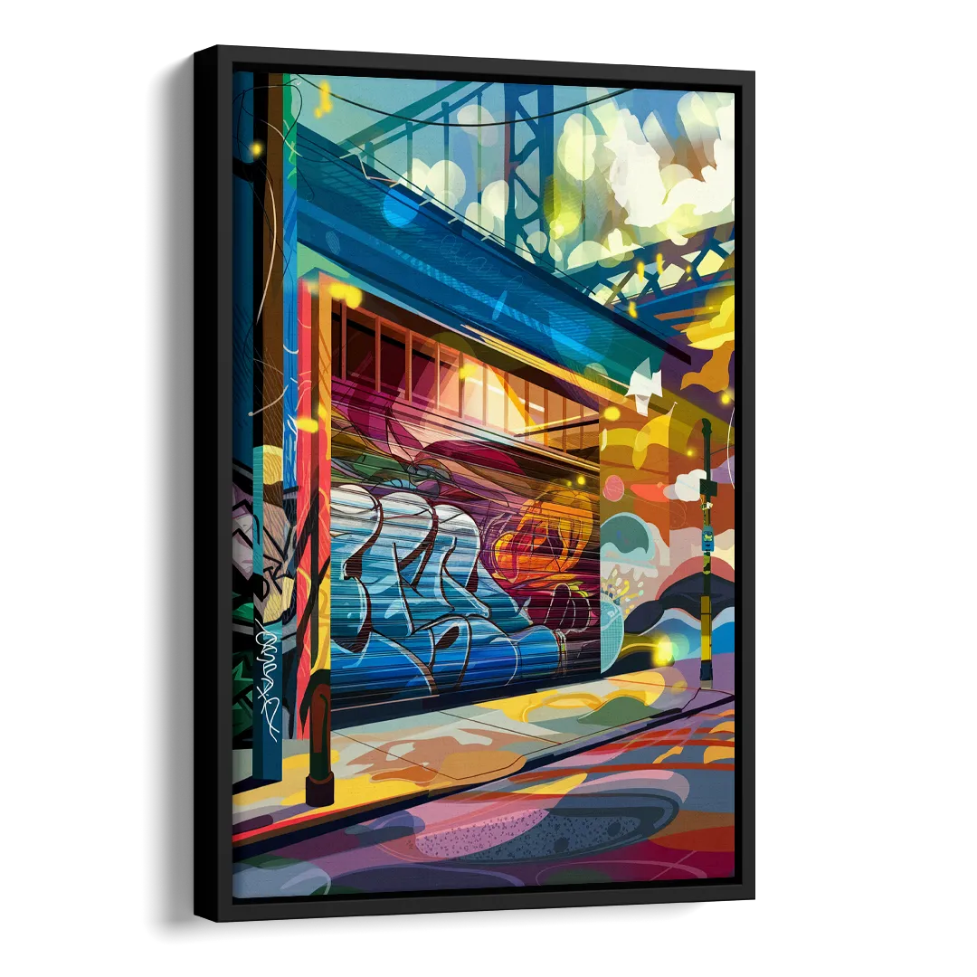 Oakland Street Art Scene Side - Black Canvas Wall Art