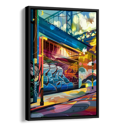 Oakland Street Art Scene Side - Black Canvas Wall Art