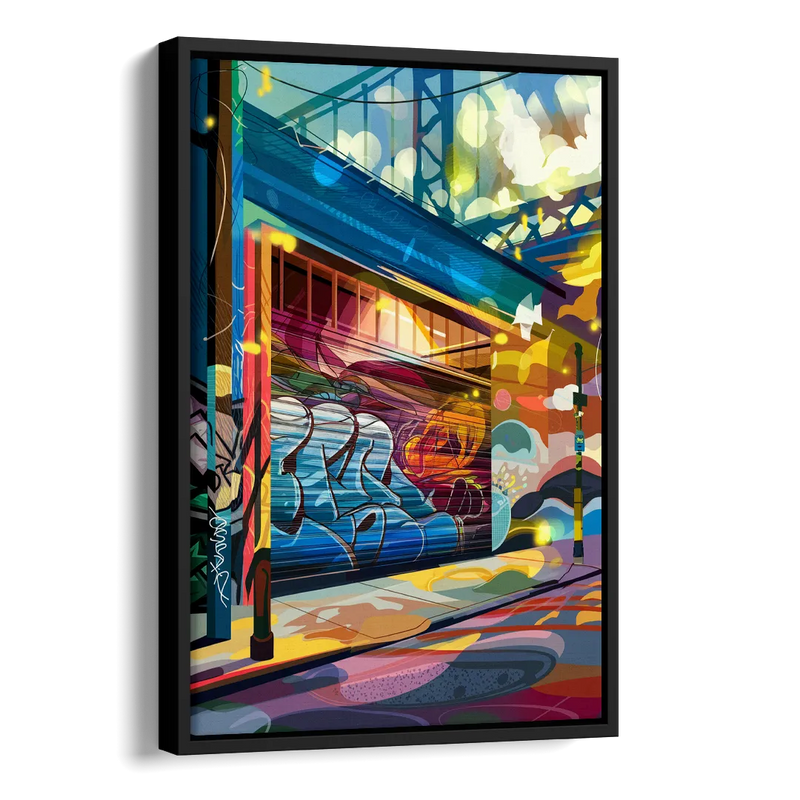 Oakland Street Art Scene Side - Black Canvas Wall Art