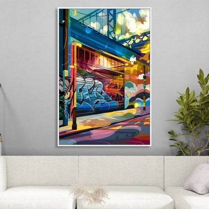 Oakland Street Art Scene Sitting Room - White Canvas Wall Art