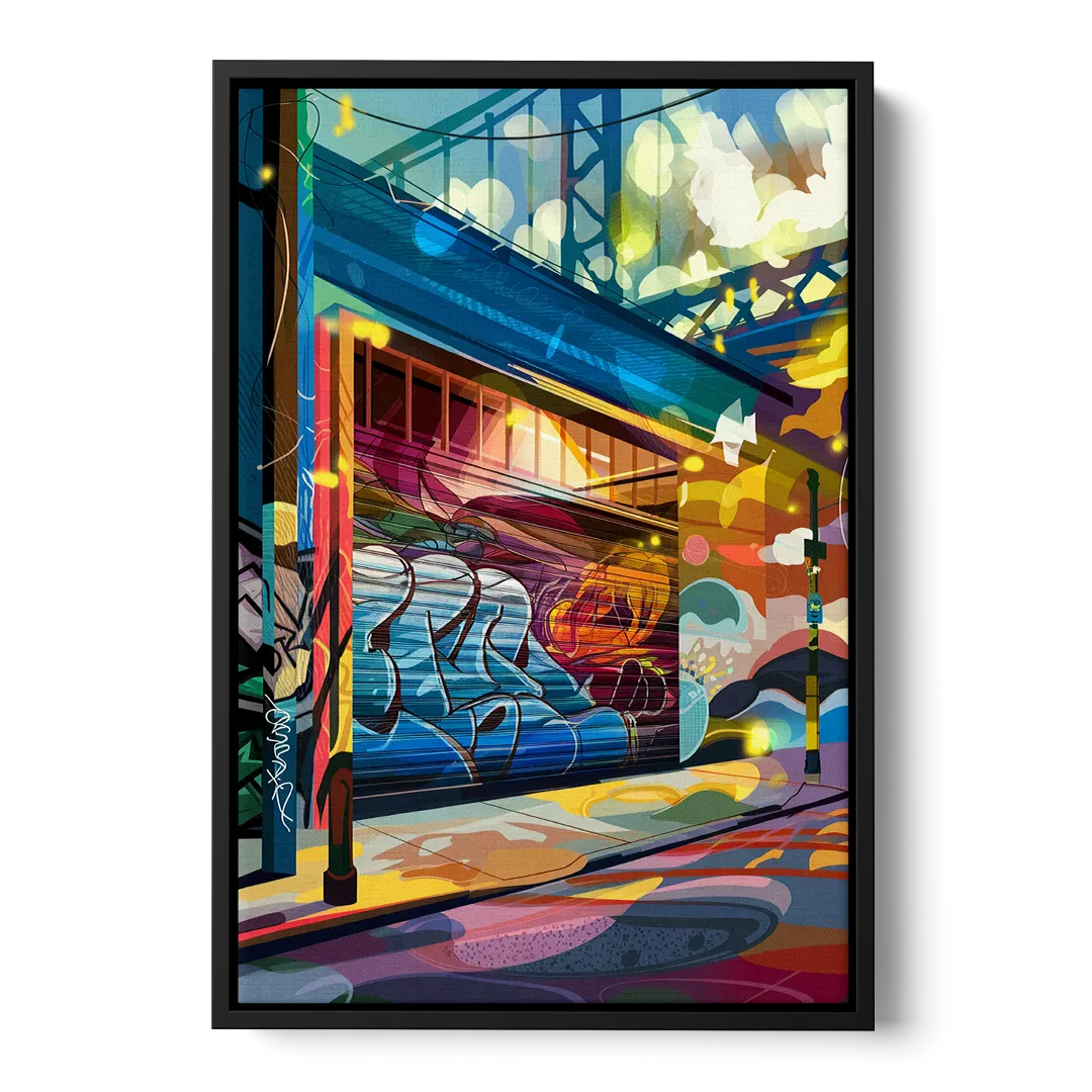 Oakland Street Art Scene Front - Black Canvas Wall Art