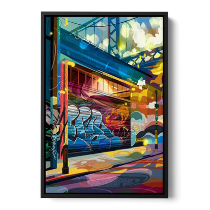 Oakland Street Art Scene Front - Black Canvas Wall Art