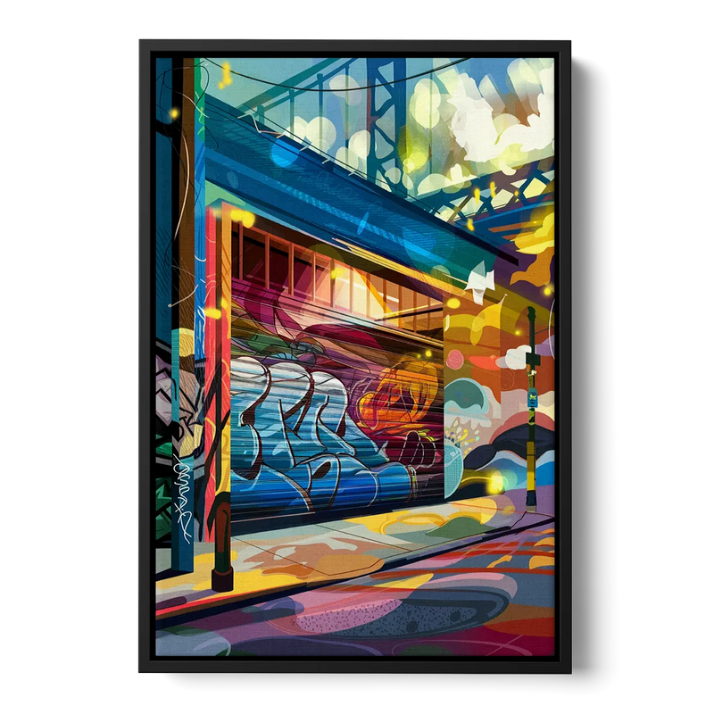 Oakland Street Art Scene Front - Black Canvas Wall Art