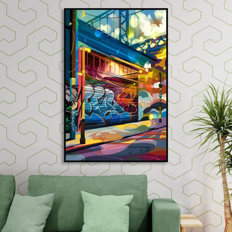 Oakland Street Art Scene Living Room - Black Canvas Wall Art