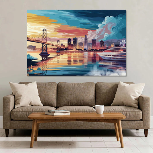 Oakland Waterfront Charm - Canvas Wall Art - Sofa - 60x40