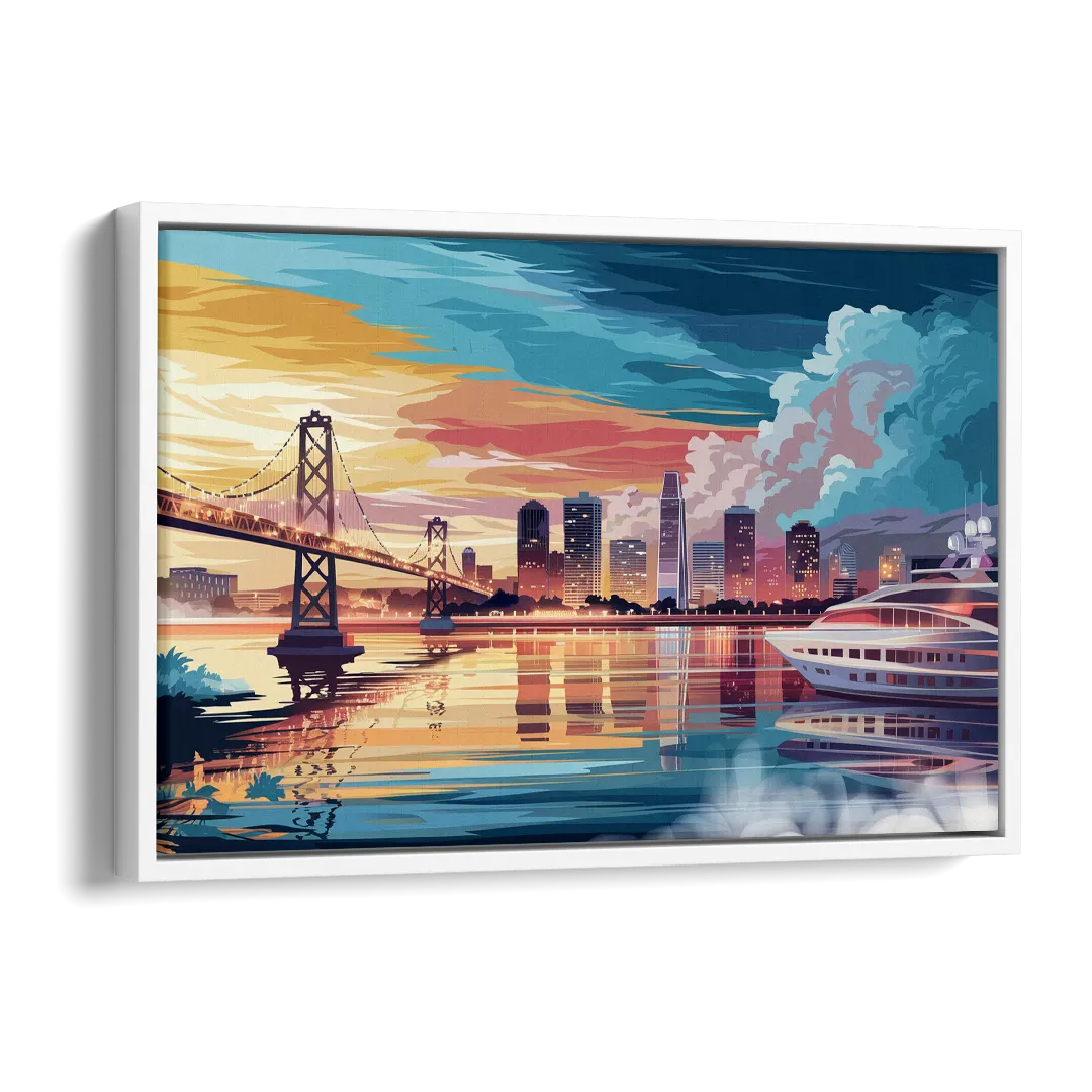 Oakland Waterfront Charm Side - White Canvas Wall Art