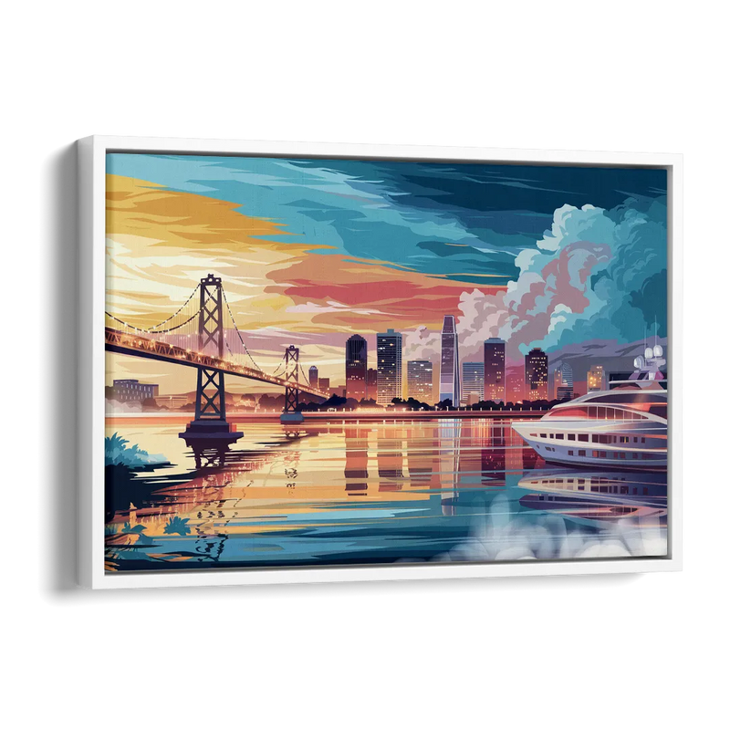 Oakland Waterfront Charm Side - White Canvas Wall Art