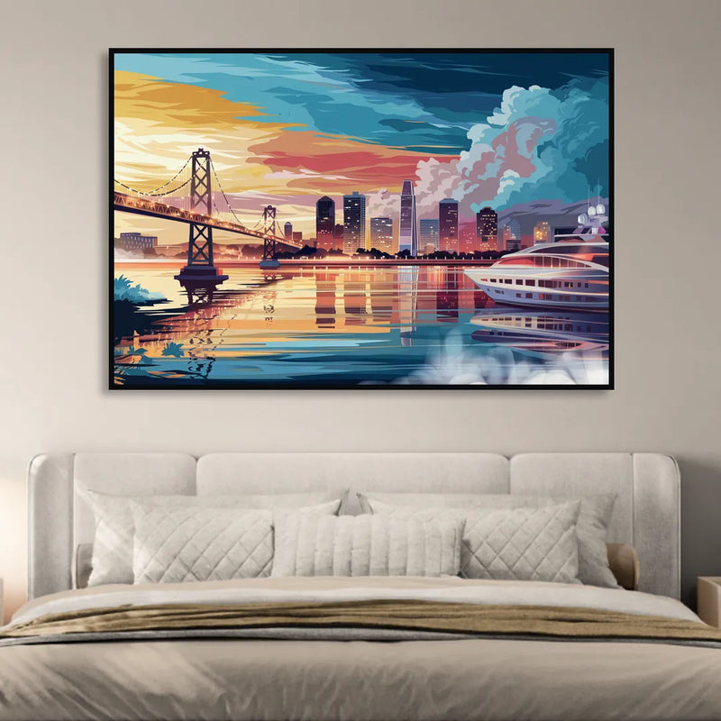Oakland Waterfront Charm Sitting Room - Black Canvas Wall Art